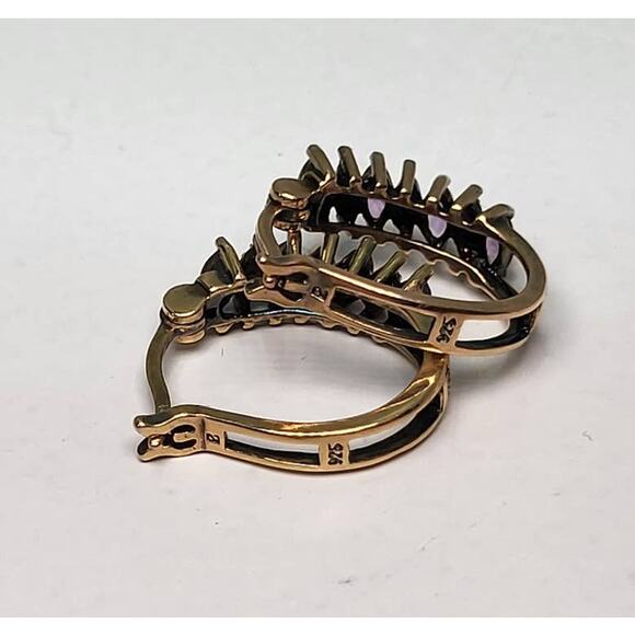 Sterling Silver 925 Marquise Cut Amethyst Diamond Chip Hoop Circle Earrings - Picture 4 of 11